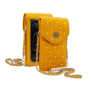 NWT Badgley Mischka Yellow Pearls Strap Phone Case